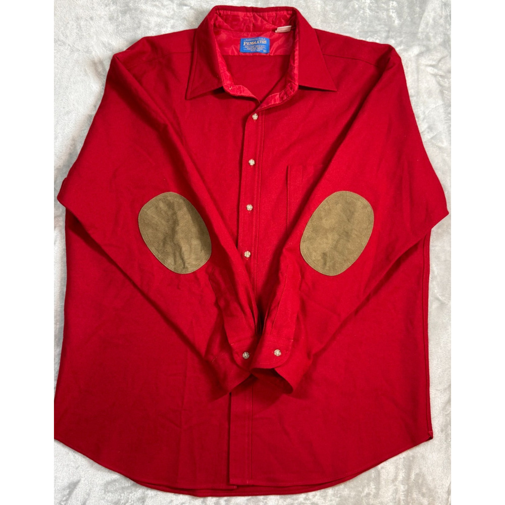 Vintage‎ Pendleton Men's XL Red 100% Virgin Wool Long-sleeve Button-down